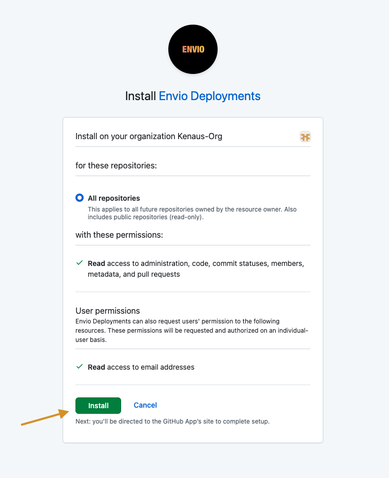 Select Org and Install